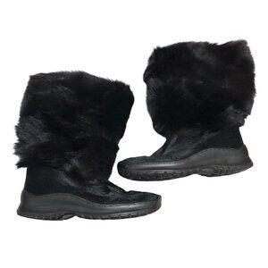 Winna Womens Fur Boots Slip On Sherpa Lined Black 36 US 6